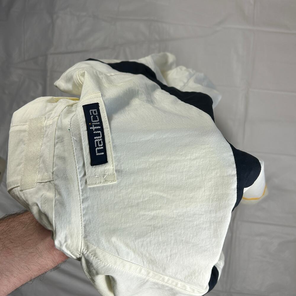 Vintage Nautica Men's Large Sailing Jacket White with Accents, Roll Away Hood - Picture 6 of 12